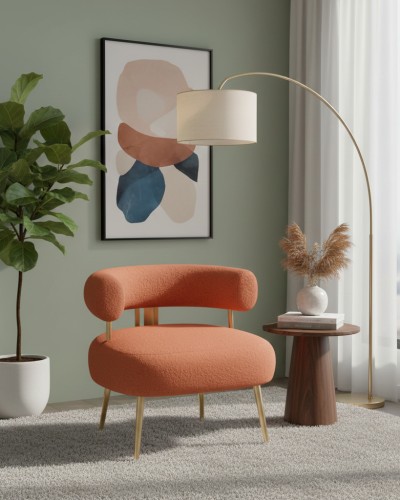 Round Upholstered Barrel Arm Chair