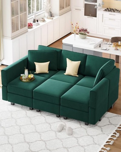 Modular Velvet Sectional Sofa With Storage Chaise