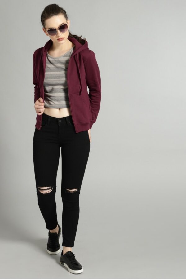 Women Solid Hooded Sweatshirt - Image 5