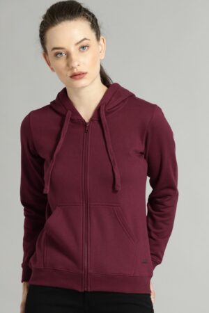 Women Solid Hooded Sweatshirt