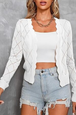Women's Cropped Open Front Hollow Out Shrug
