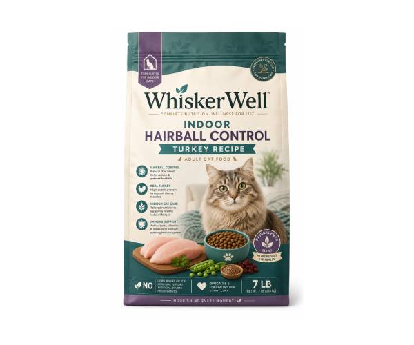 WhiskerWell Indoor Hairball Control Turkey Recipe Cat Food – 7 lb
