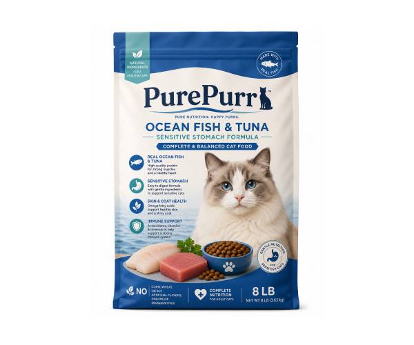 PurePurr Ocean Fish & Tuna Sensitive Stomach Formula Cat Food – 8 lb