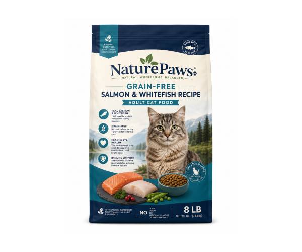 NaturePaws Grain-Free Salmon & Whitefish Recipe Adult Cat Food – 8 lb